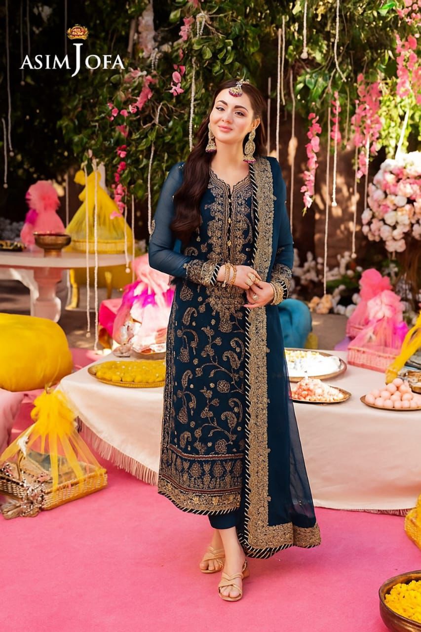 Asim Jofa Chiffon Embroidered Sequence Unstitched 3PC Suit