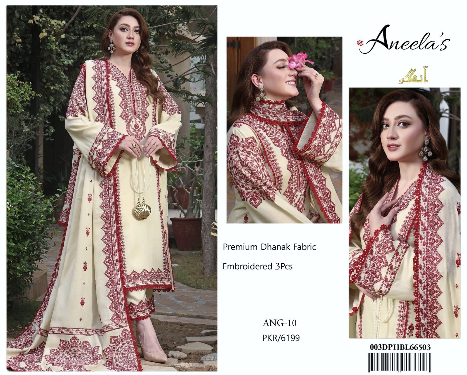 Aneela’s Dhanak Embroidered Luxury 3PC Suit with Embroidered Shawl