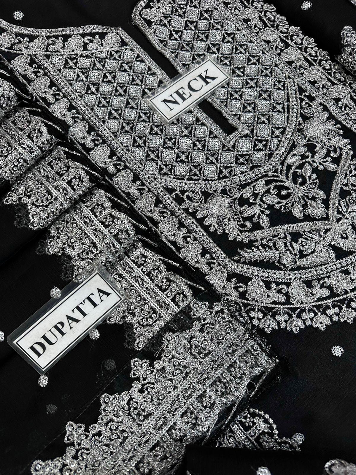 Asim Jofa Luxury Chiffon Embroidered Sequence 3PC Unstitched Dress – Spengle Work, Silk Trouser & Ready Dupatta