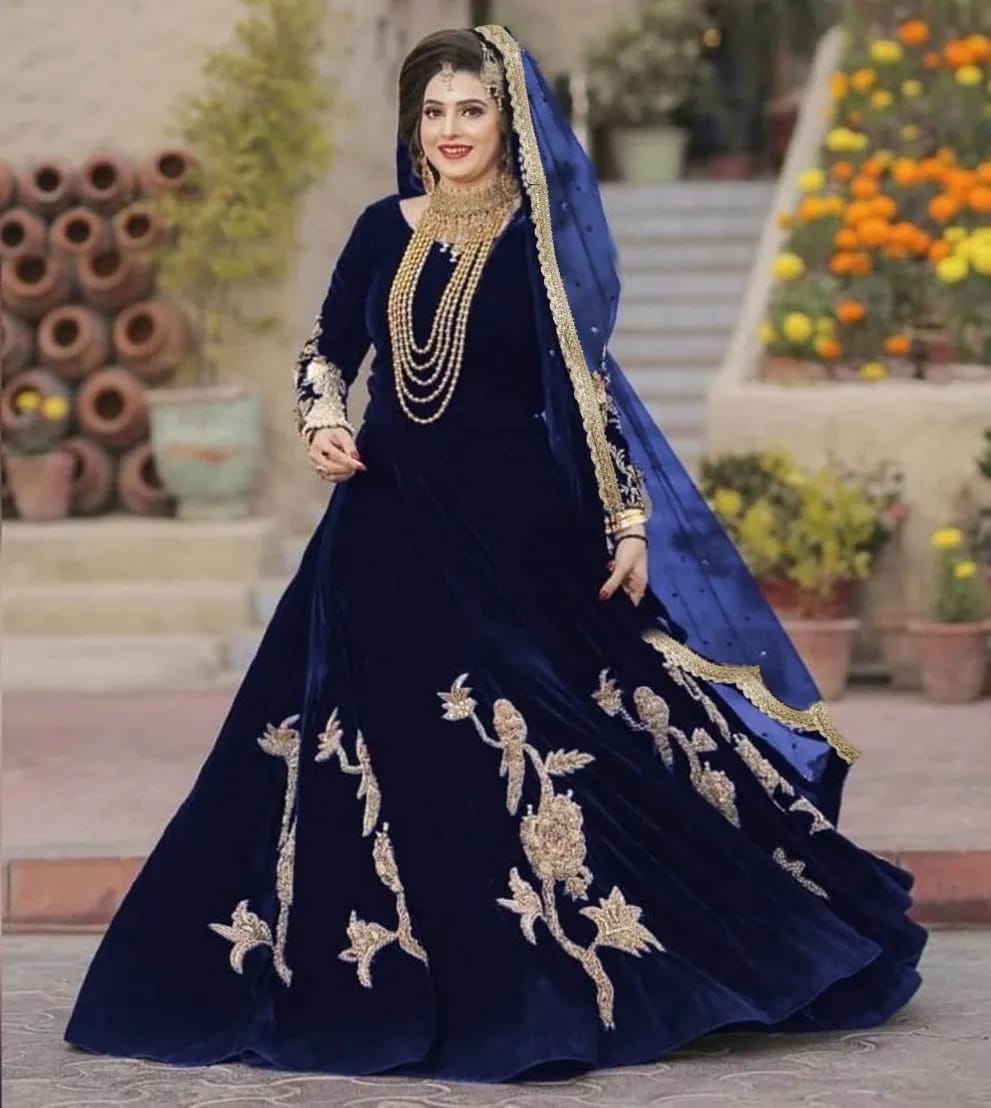 Velvet Embroidered Maxi 3 Piece Dress – Winter Arrival with Dupatta
