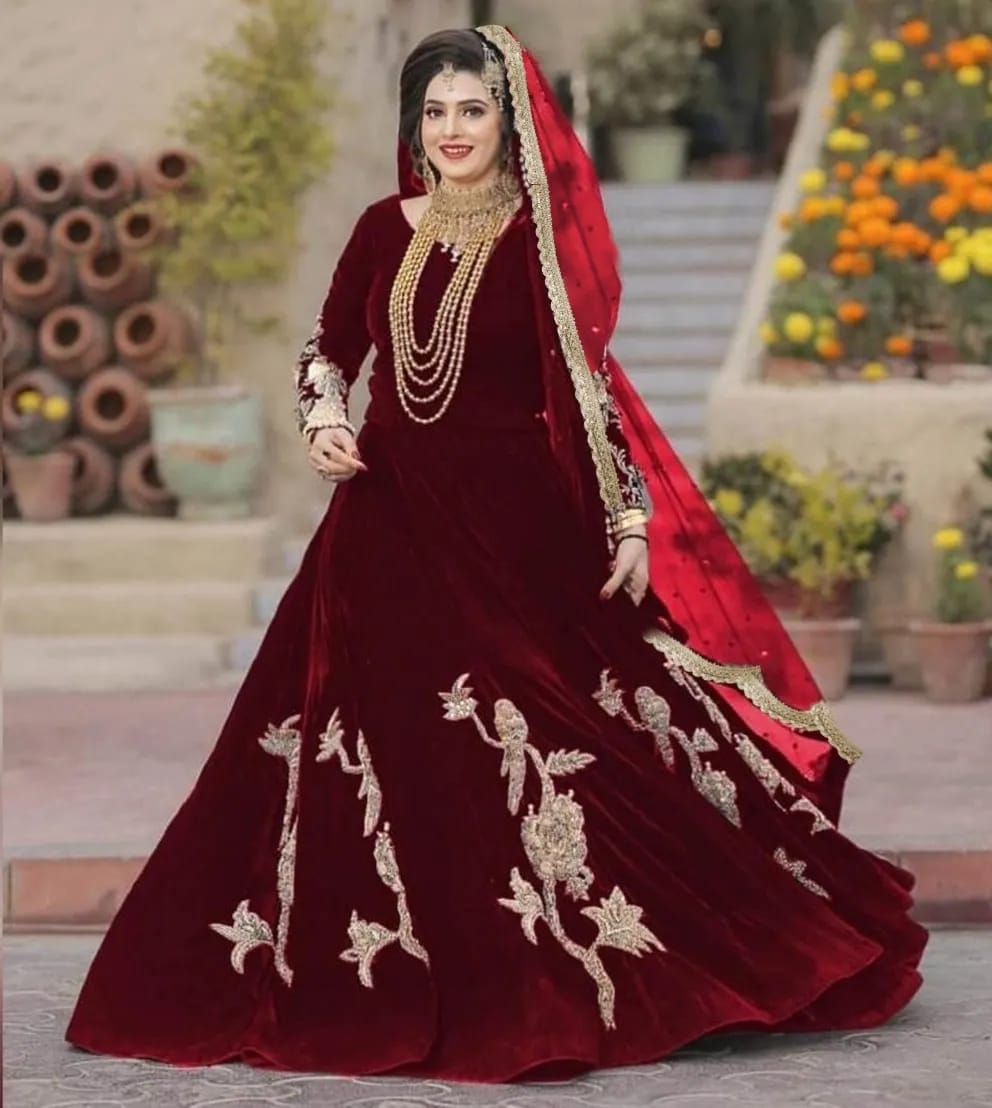 Velvet Embroidered Maxi 3 Piece Dress – Winter Arrival with Dupatta