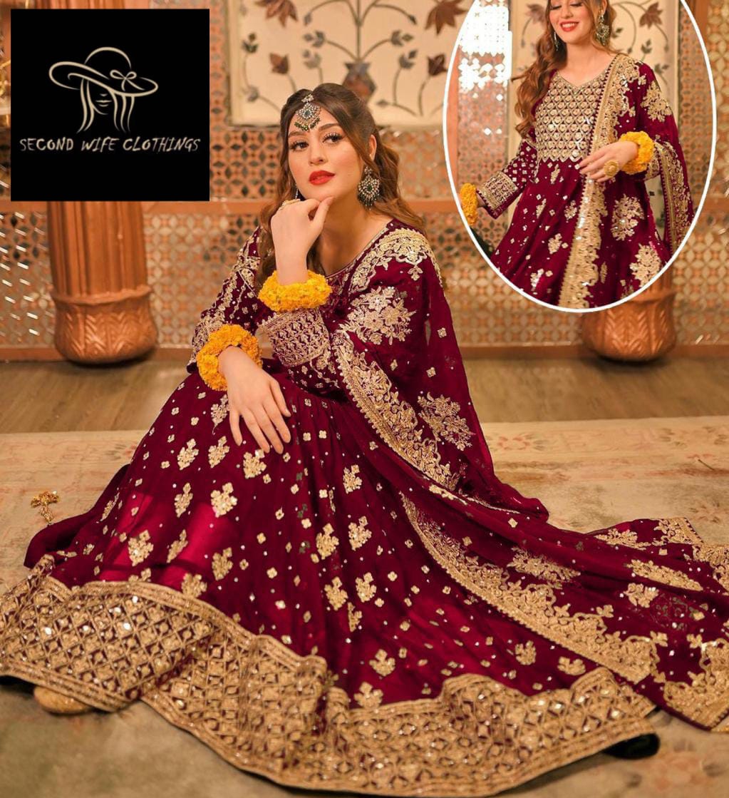 Luxury Chiffon Embroidered Maxi 3 Piece Dress – Crystal Handwork Design