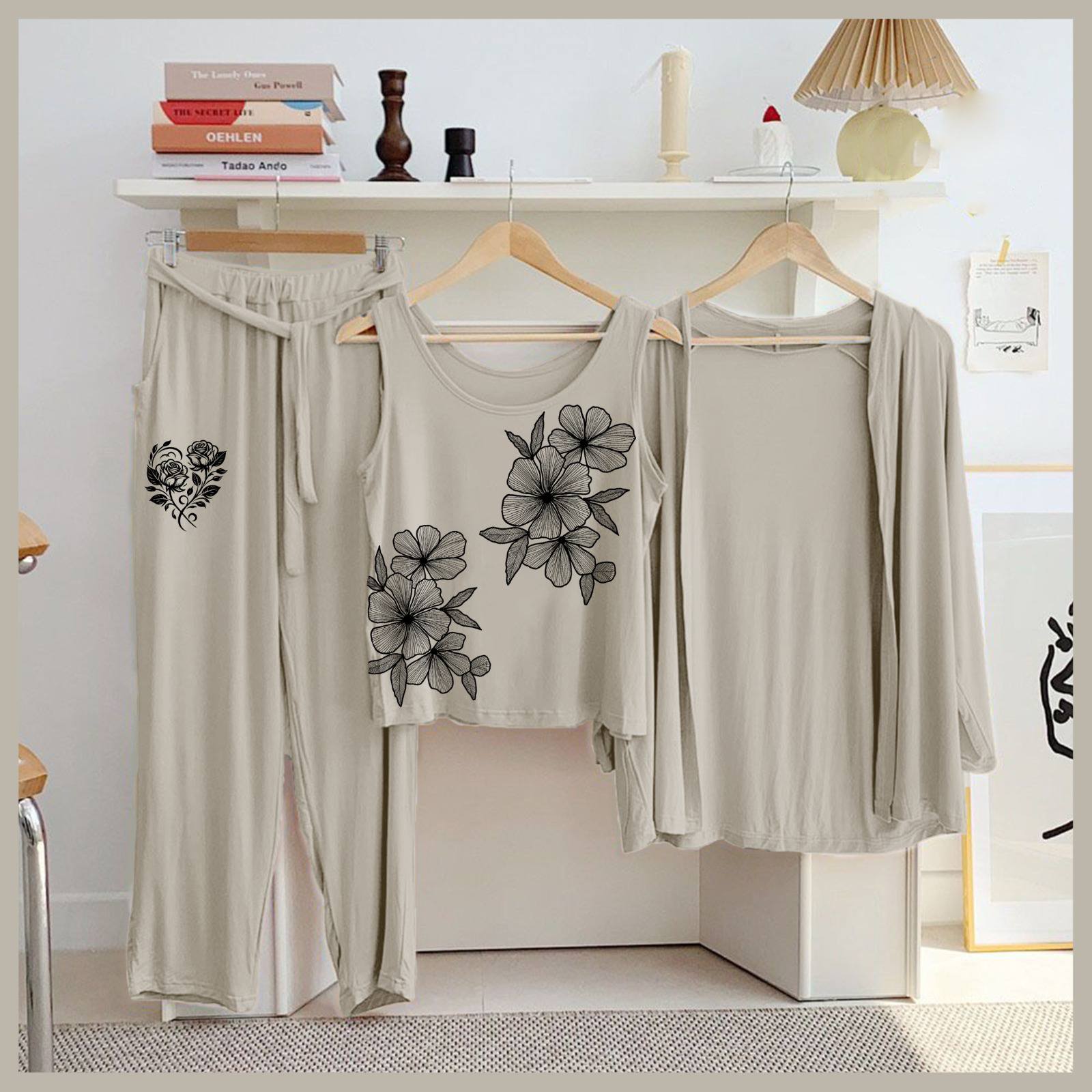 3 Piece Printed Night Suit Set – Comfortable Jersey Sleepwear for Women