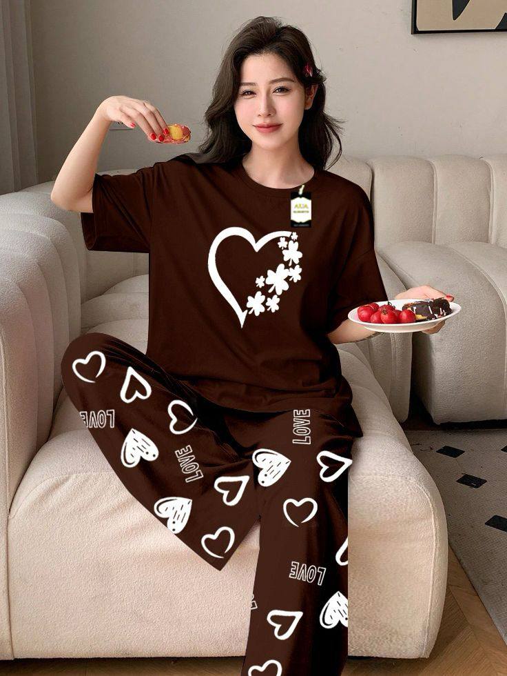New Arrival Lounge Wear Set – Fine Jersey Top with Printed Trouser