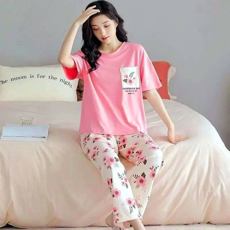 New Arrival Lounge Wear Set – Fine Jersey Top with Printed Trouser