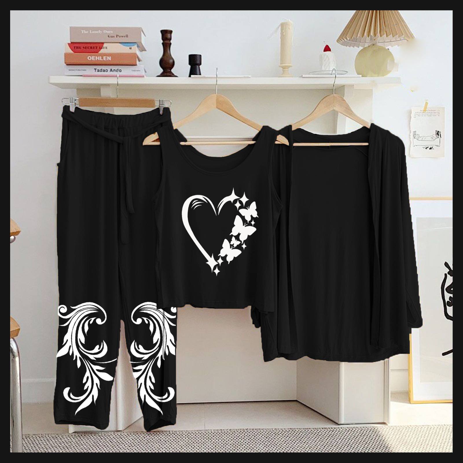 3 Piece Printed Night Suit Set – Comfortable Jersey Sleepwear for Women