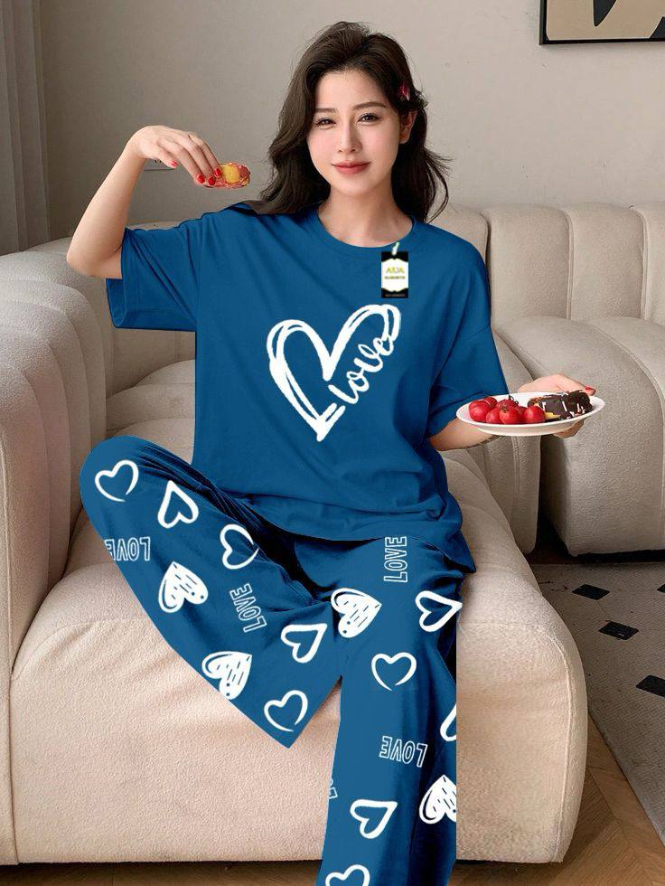 New Arrival Lounge Wear Set – Fine Jersey Top with Printed Trouser
