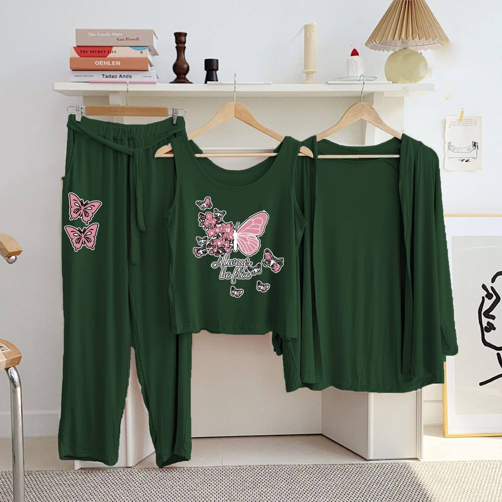 3 Piece Printed Night Suit Set – Comfortable Jersey Sleepwear for Women