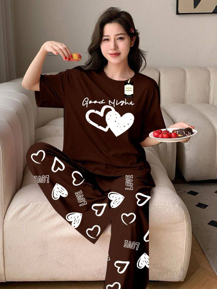 New Arrival Lounge Wear Set – Fine Jersey Top with Printed Trouser