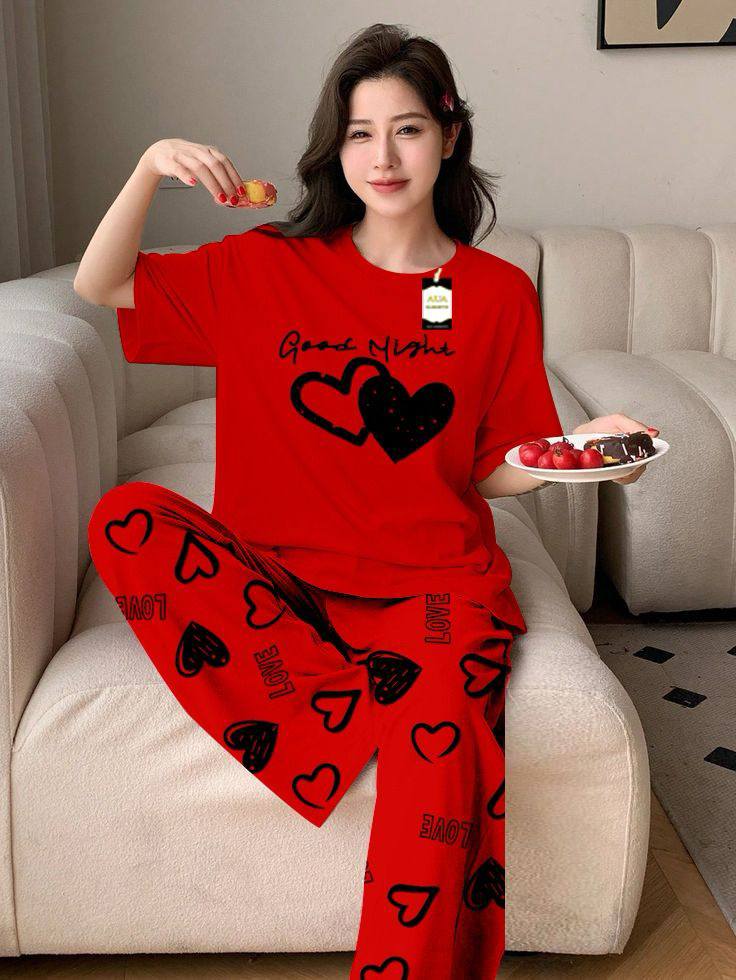 New Arrival Lounge Wear Set – Fine Jersey Top with Printed Trouser