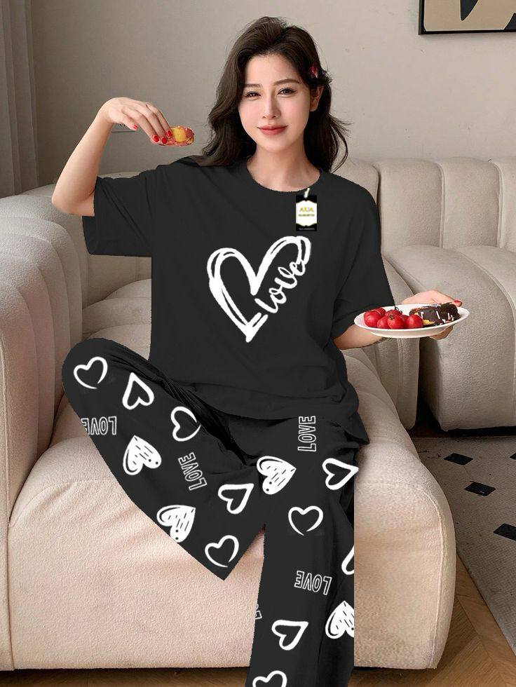 New Arrival Lounge Wear Set – Fine Jersey Top with Printed Trouser