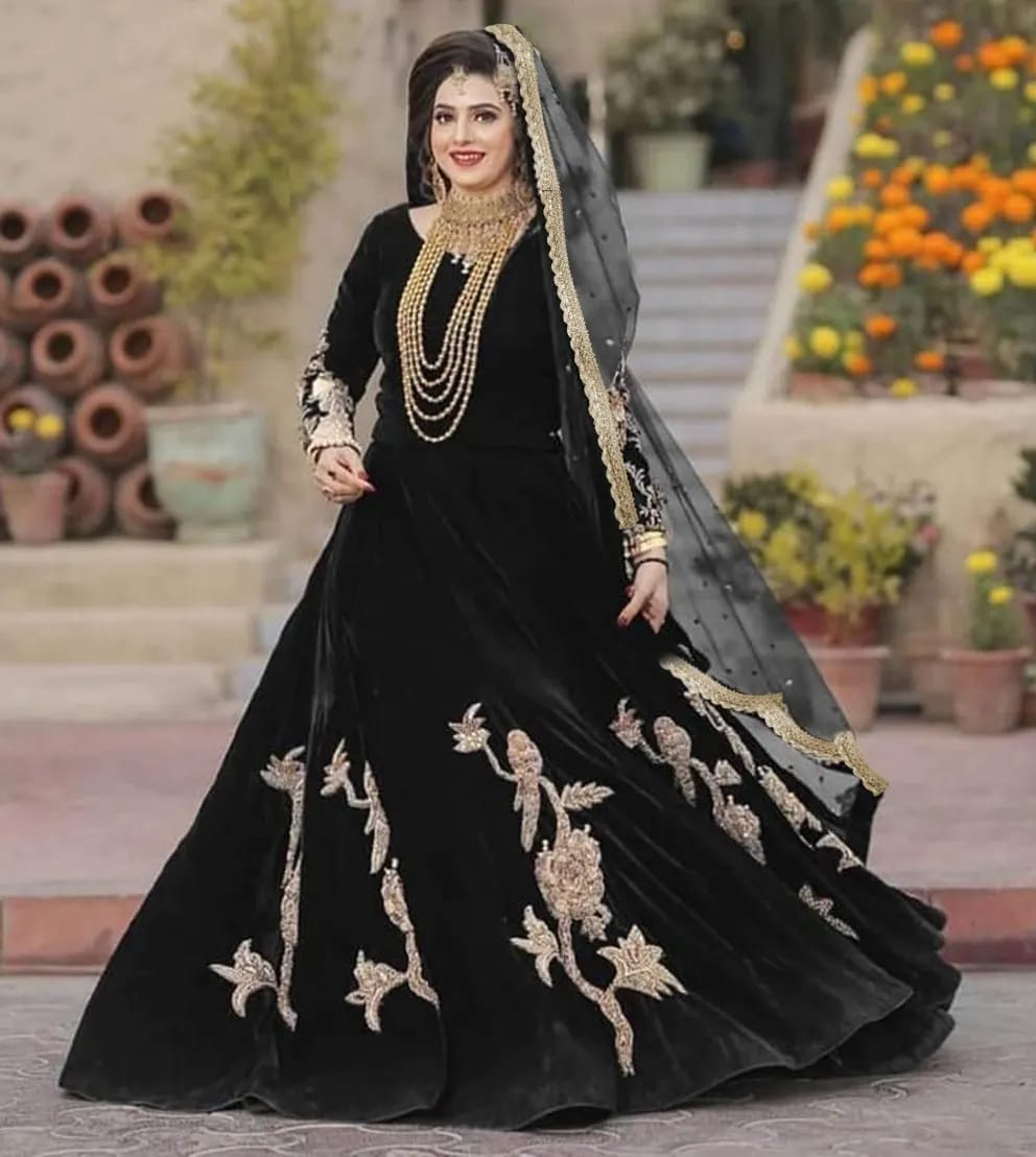 Velvet Embroidered Maxi 3 Piece Dress – Winter Arrival with Dupatta