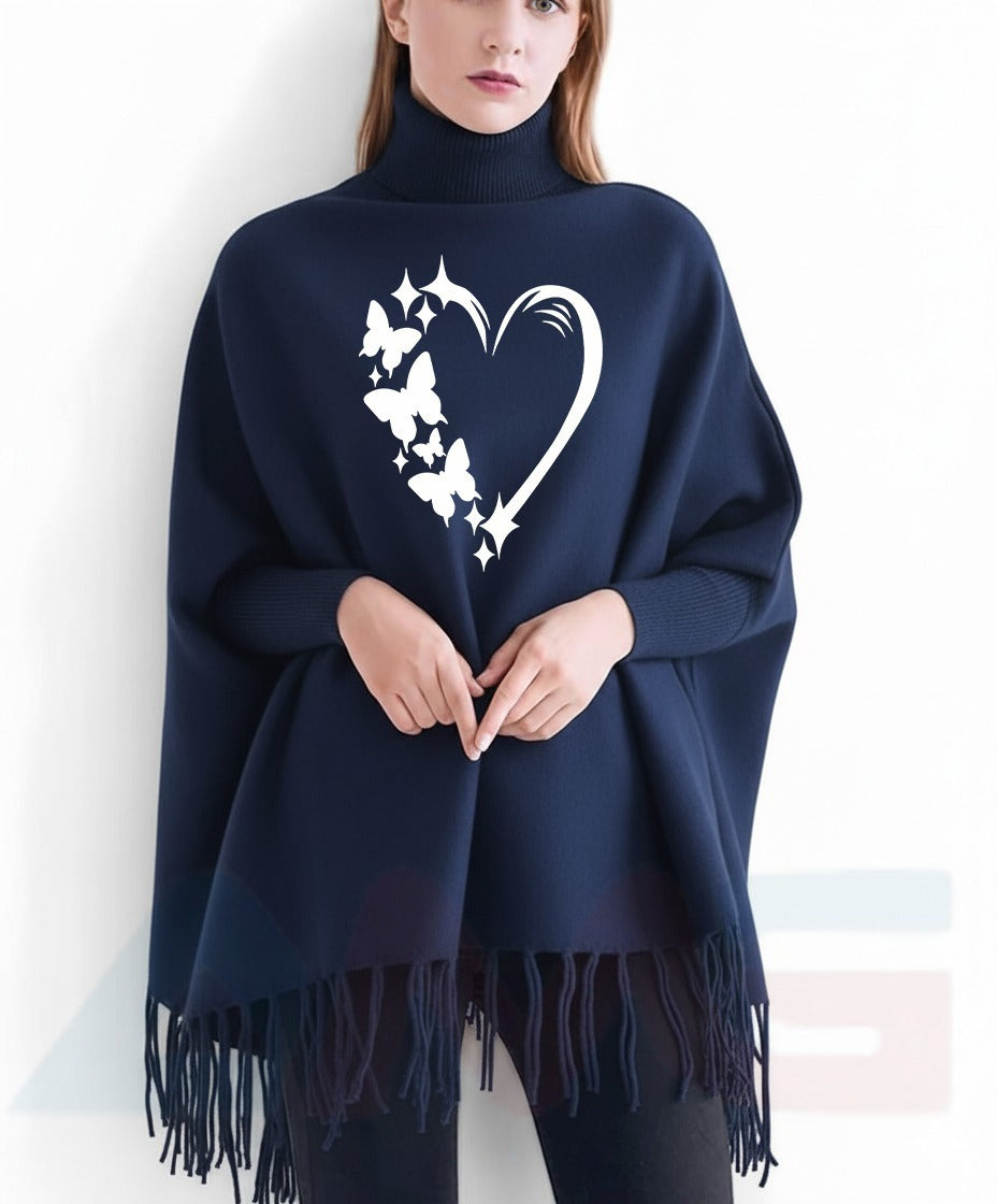 Winter Fleece Printed Poncho for Women – Stylish Warm Poncho