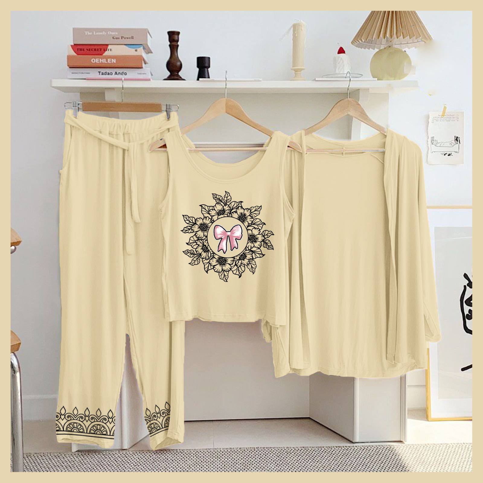3 Piece Printed Night Suit Set – Comfortable Jersey Sleepwear for Women