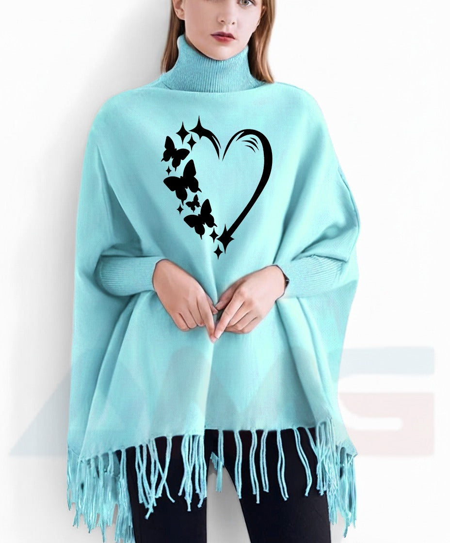 Winter Fleece Printed Poncho for Women – Stylish Warm Poncho