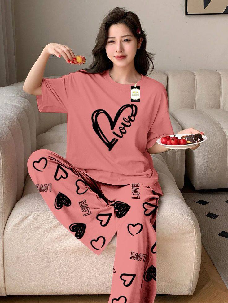 New Arrival Lounge Wear Set – Fine Jersey Top with Printed Trouser