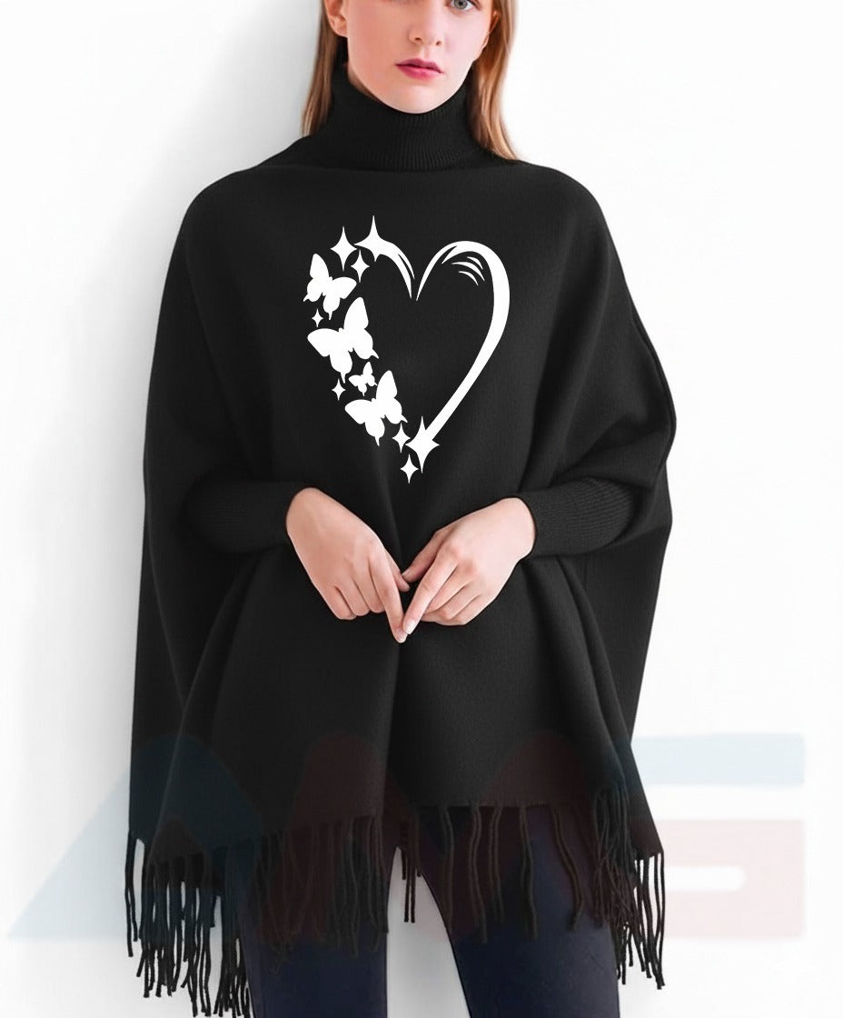 Winter Fleece Printed Poncho for Women – Stylish Warm Poncho