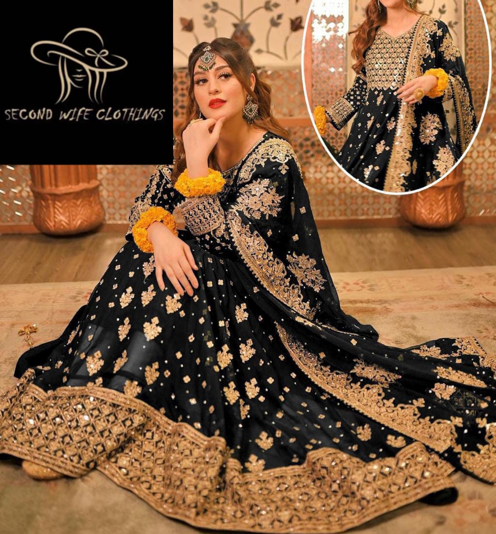 Luxury Chiffon Embroidered Maxi 3 Piece Dress – Crystal Handwork Design