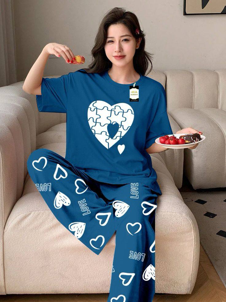 New Arrival Lounge Wear Set – Fine Jersey Top with Printed Trouser