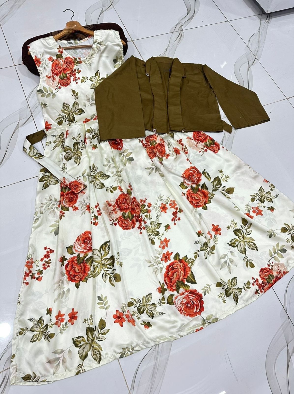 Winter Festival Digital Printed Maxi with Cotton Koti – 2 Piece Dress