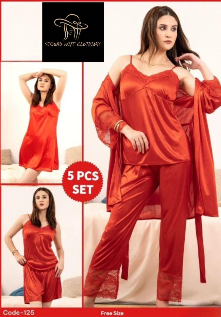 Luxury Bridal Night Wear Set – 5 Pcs Premium Jersey Sleepwear