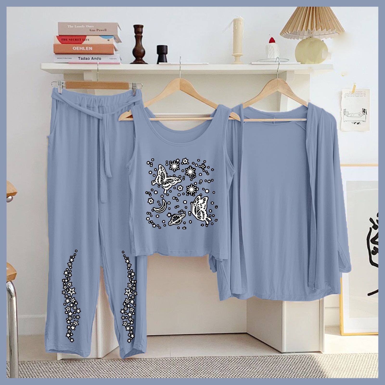 3 Piece Printed Night Suit Set – Comfortable Jersey Sleepwear for Women