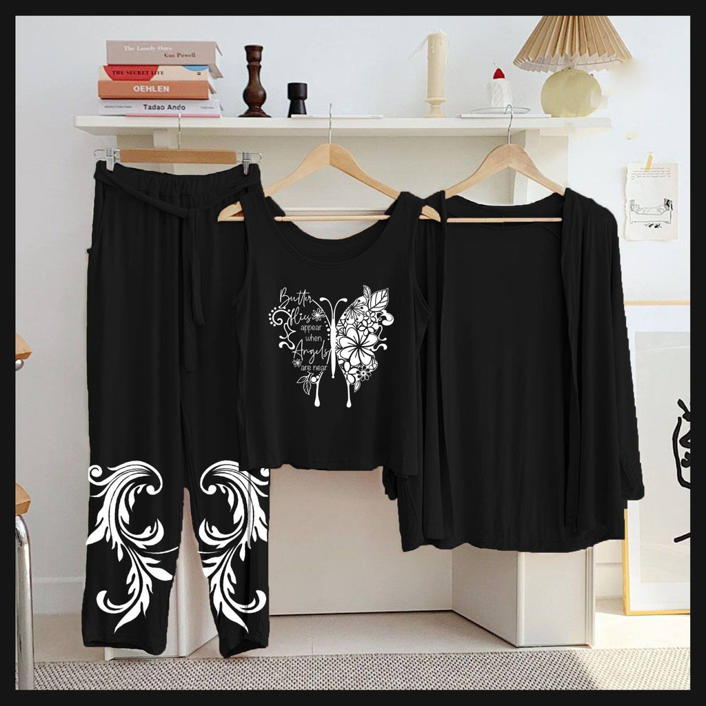 3 Piece Printed Night Suit Set – Comfortable Jersey Sleepwear for Women