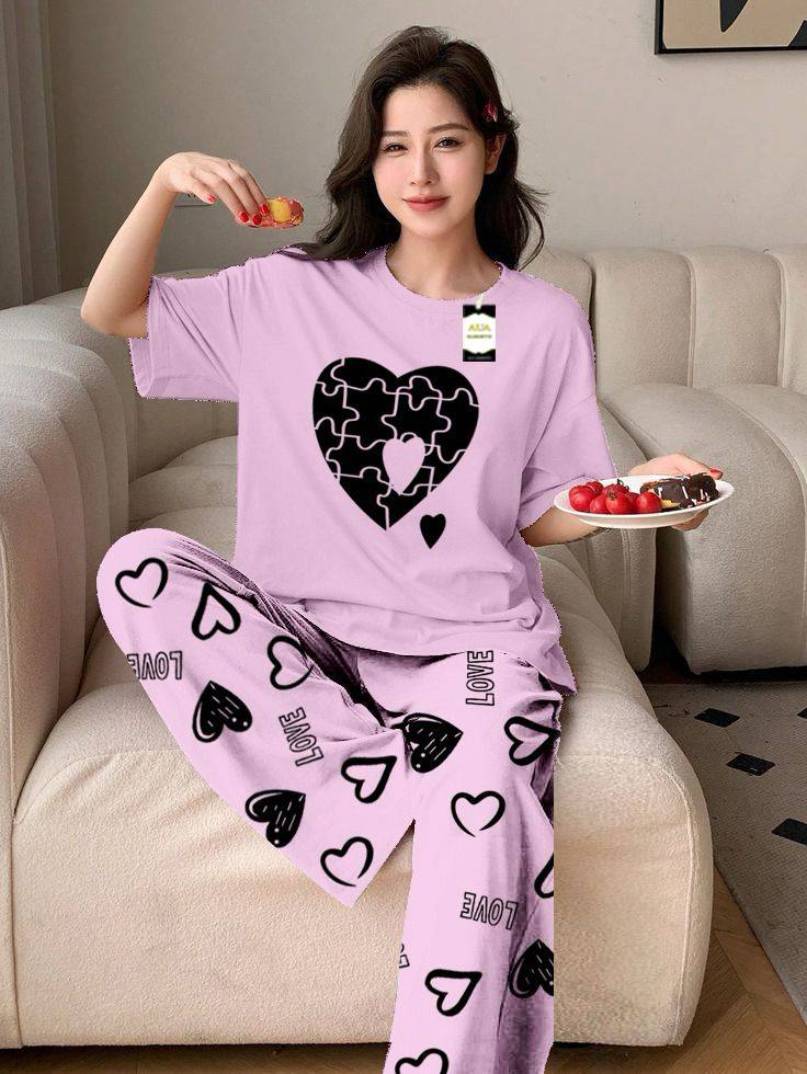 New Arrival Lounge Wear Set – Fine Jersey Top with Printed Trouser
