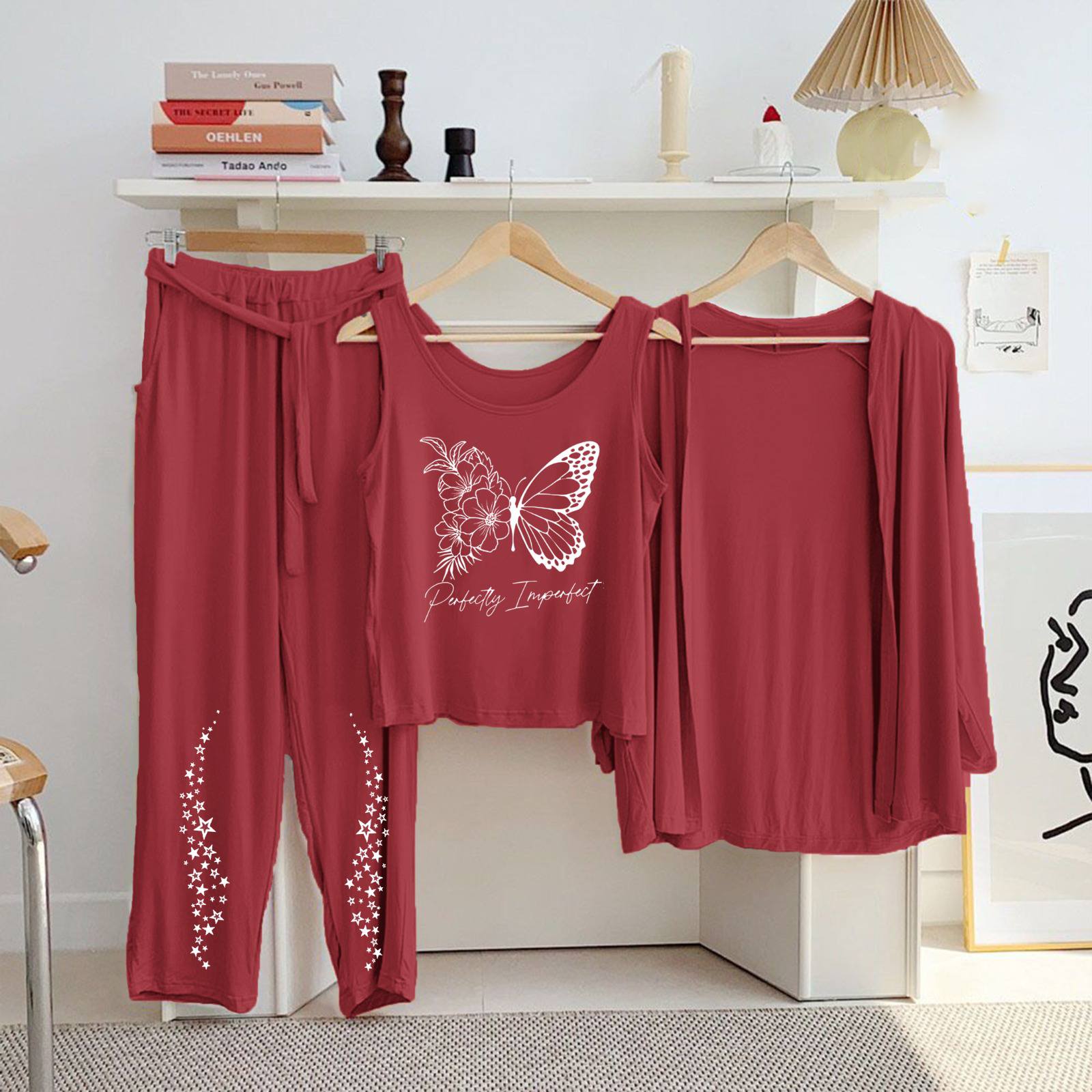 3 Piece Printed Night Suit Set – Comfortable Jersey Sleepwear for Women