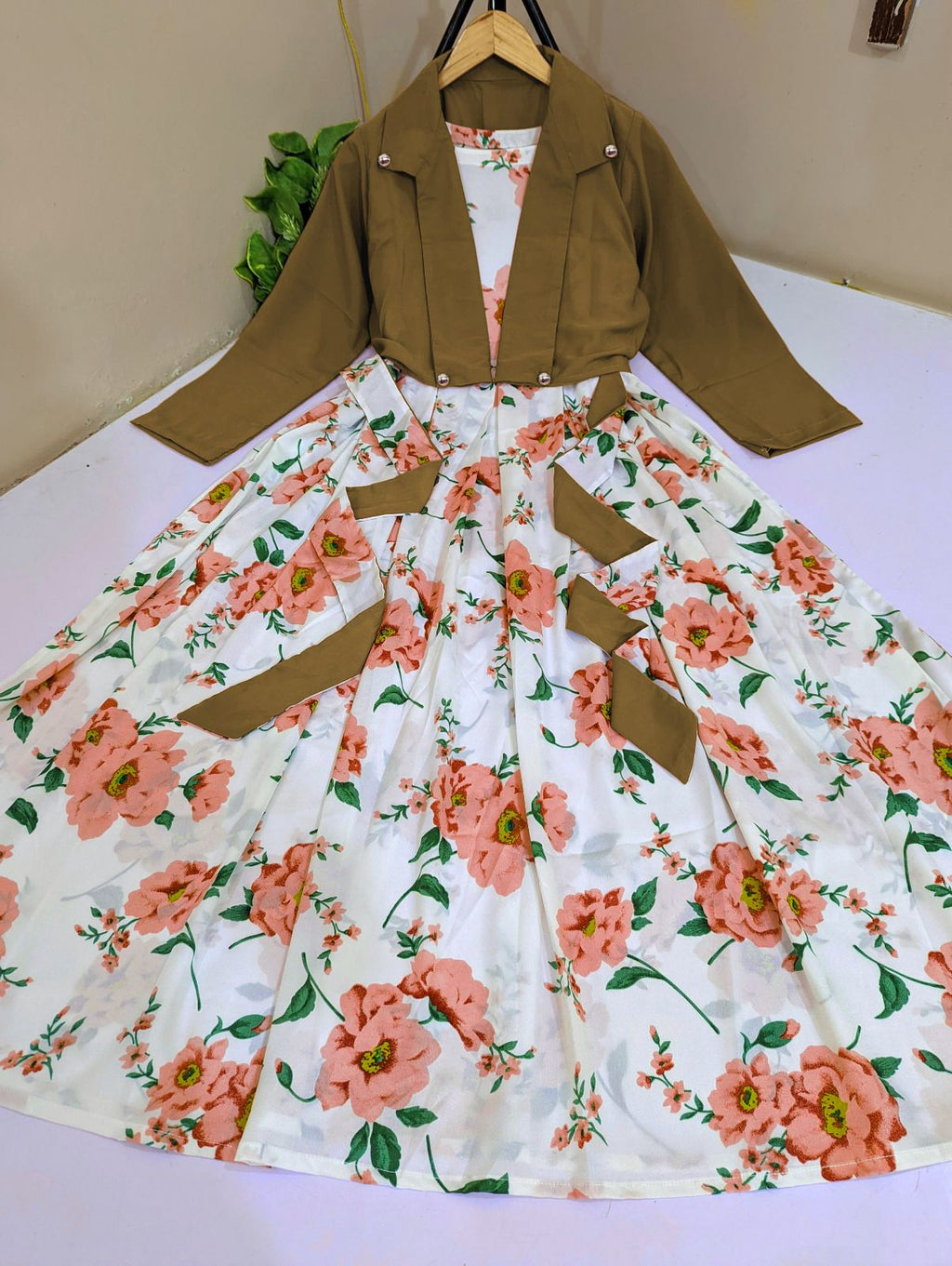 Winter Festival Digital Printed Maxi with Cotton Koti – 2 Piece Dress