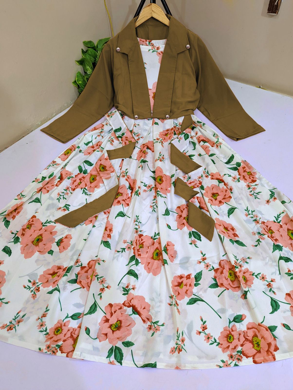 Winter Festival Digital Printed Maxi with Cotton Koti – 2 Piece Dress