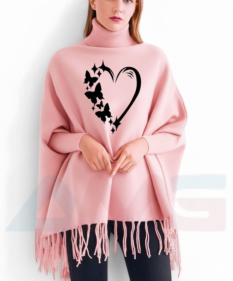 Winter Fleece Printed Poncho for Women – Stylish Warm Poncho
