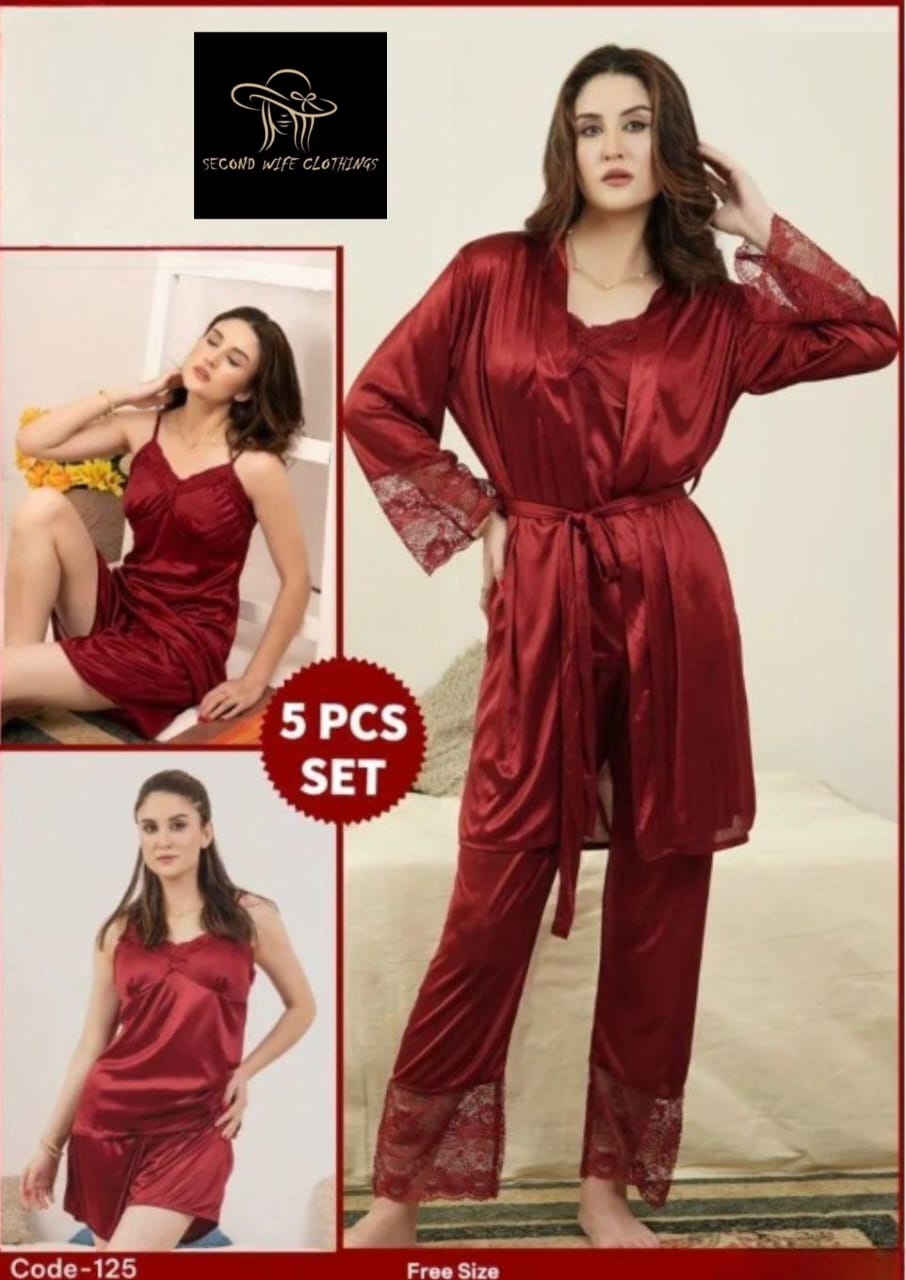 Luxury Bridal Night Wear Set – 5 Pcs Premium Jersey Sleepwear