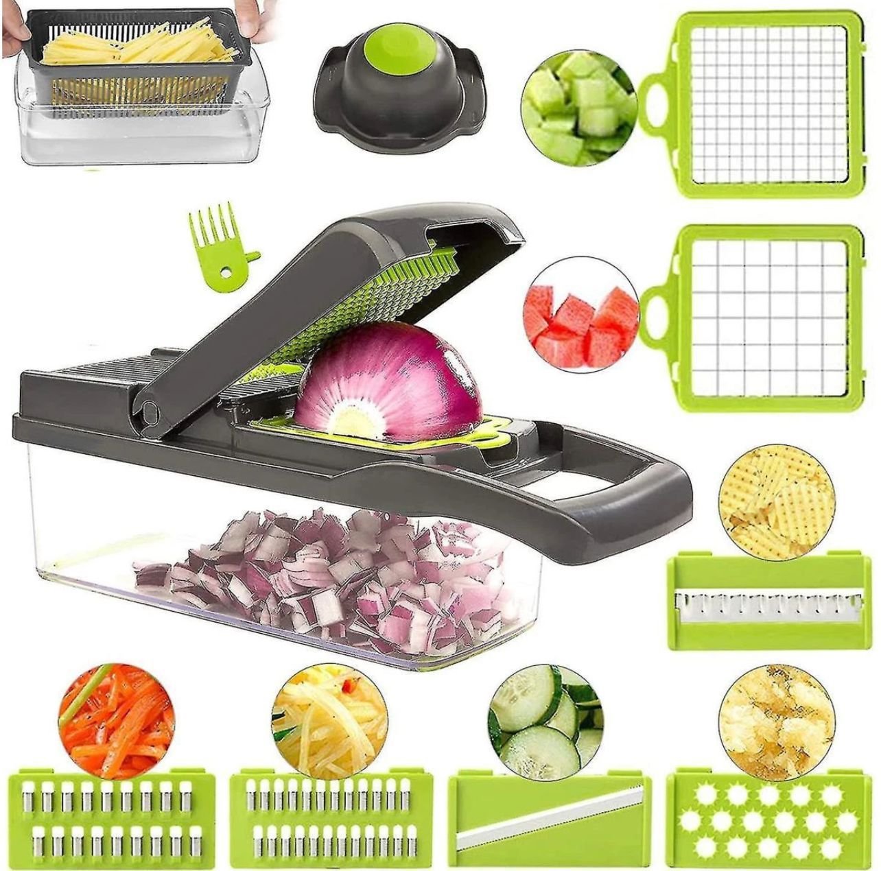 16-Piece Vegetable Slicer – Multifunction Grater & Cutter with Stainless Steel Blades