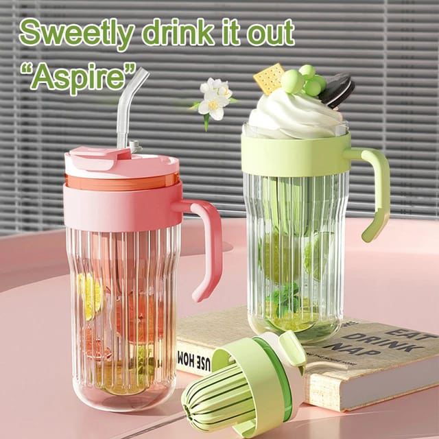 520ml Glass Tumbler with Straw & Handle – High-Temperature Resistant Coffee Cup