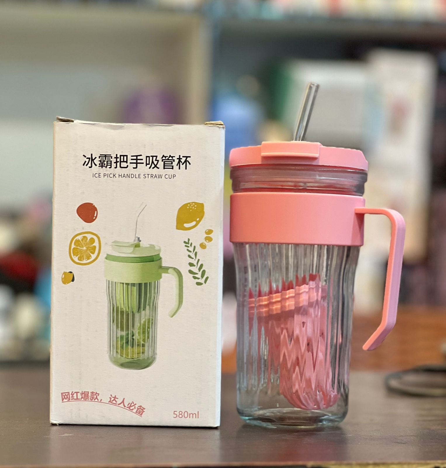 520ml Glass Tumbler with Straw & Handle – High-Temperature Resistant Coffee Cup
