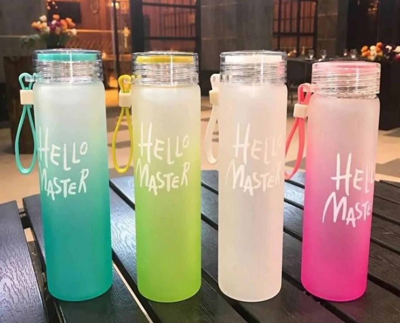 Hello Master Water Bottle – Stylish Glass Bottle with Leak-Proof Lid & Sleeve