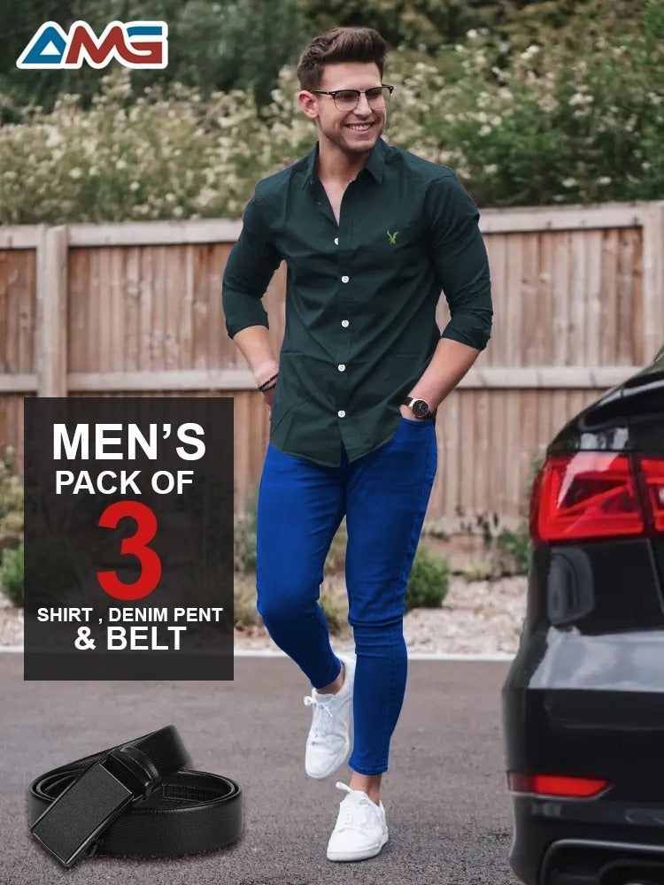 Pack of 3 – Men’s Shirt, Jeans & Belt | Premium Quality Combo
