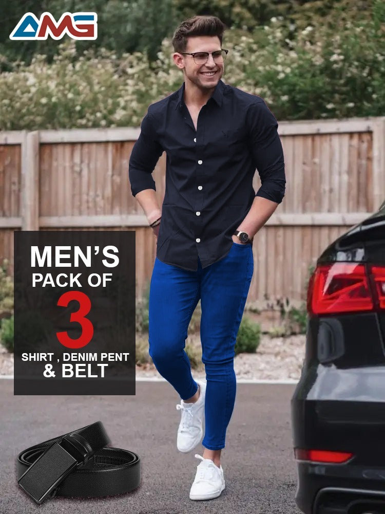 Pack of 3 – Men’s Shirt, Jeans & Belt | Premium Quality Combo