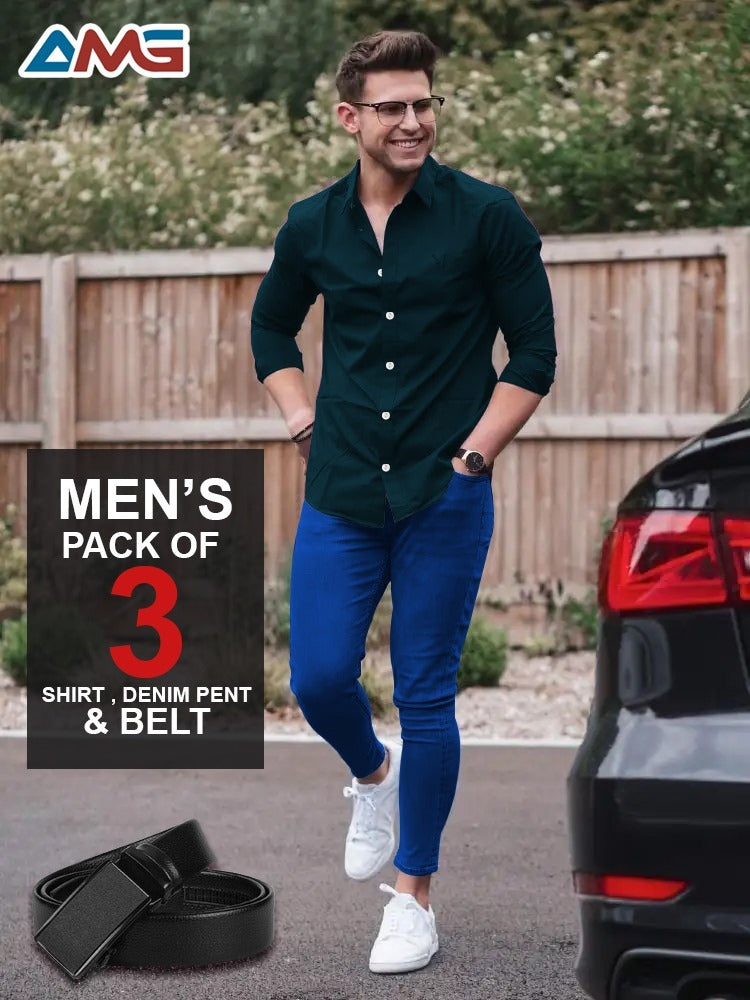 Pack of 3 – Men’s Shirt, Jeans & Belt | Premium Quality Combo