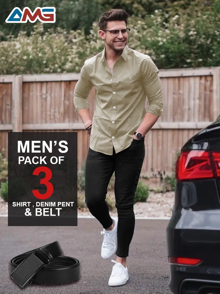 Pack of 3 – Men’s Shirt, Jeans & Belt | Premium Quality Combo