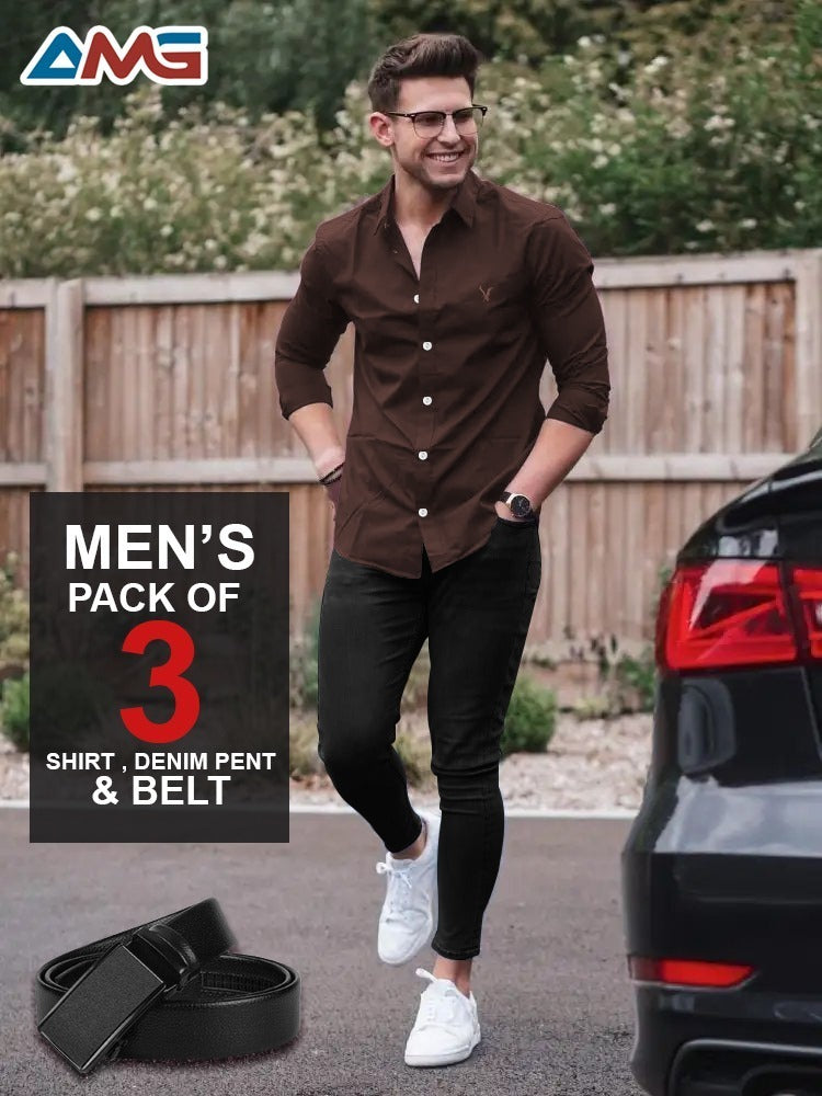 Pack of 3 – Men’s Shirt, Jeans & Belt | Premium Quality Combo