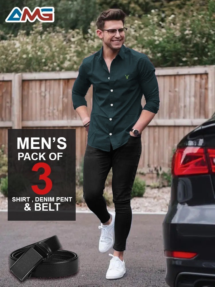 Pack of 3 – Men’s Shirt, Jeans & Belt | Premium Quality Combo
