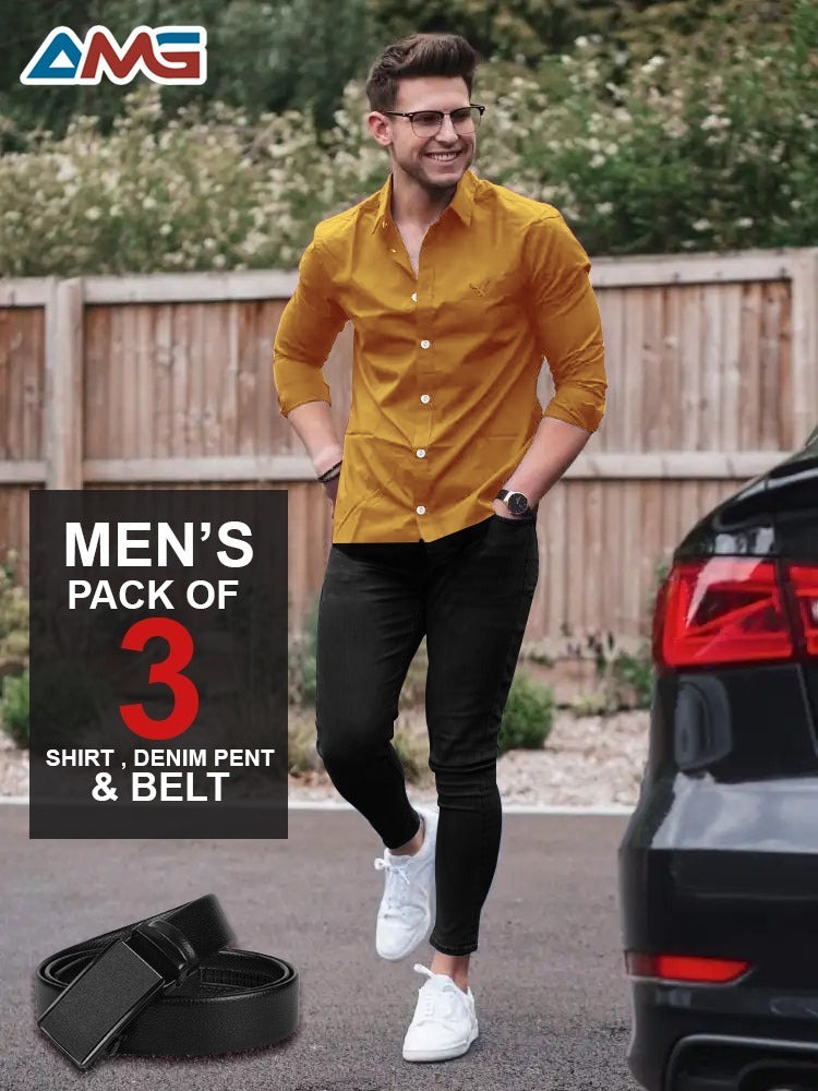 Pack of 3 – Men’s Shirt, Jeans & Belt | Premium Quality Combo
