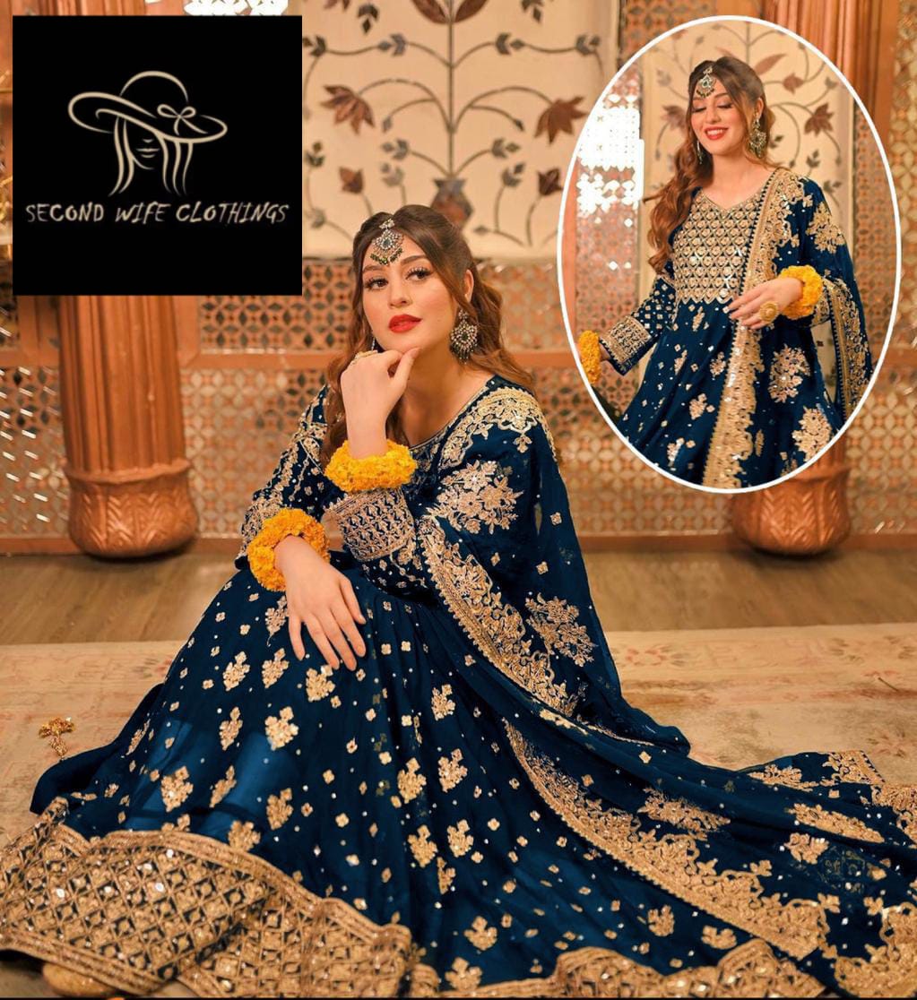 3Pc Embroidered Chiffon Maxi Dress | Crystal Handwork Dupatta Set