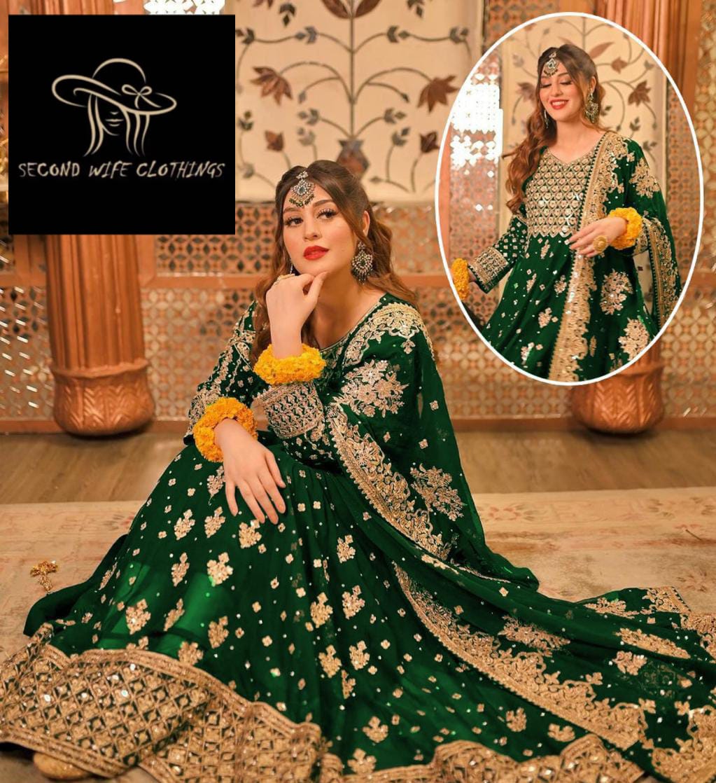 3Pc Embroidered Chiffon Maxi Dress | Crystal Handwork Dupatta Set