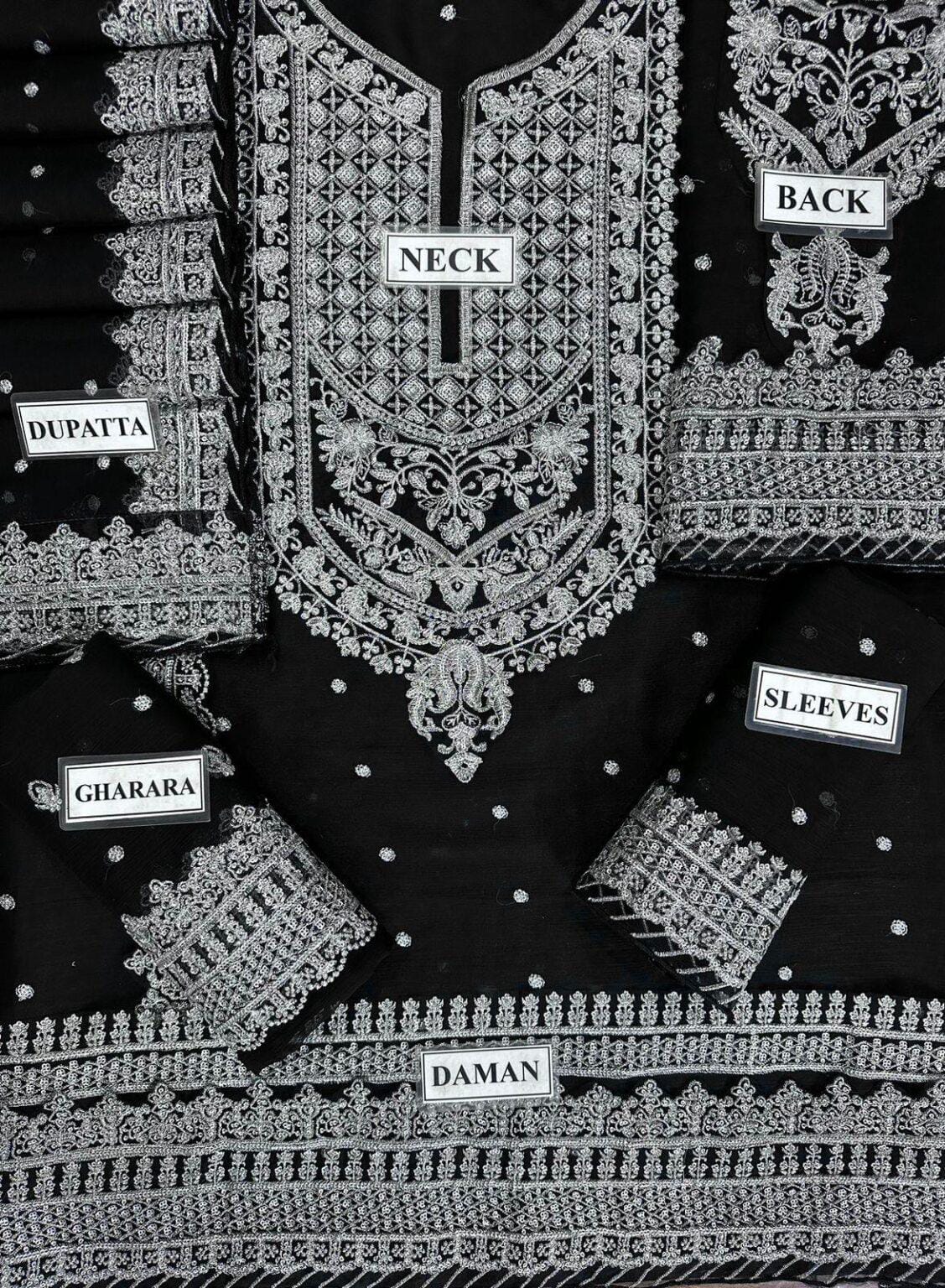 Asim Jofa Luxury Chiffon Embroidered Sequence 3PC Unstitched Dress – Spengle Work, Silk Trouser & Ready Dupatta